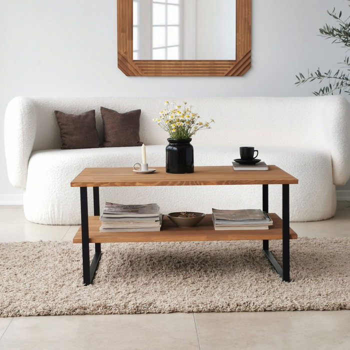 Hanah Home Neta - Oak Mesa de centro de madera maciza de pino